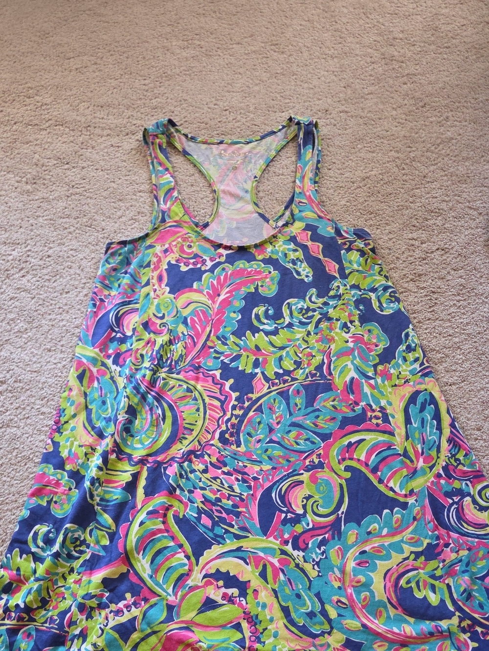 Lilly Pulitzer Navy Tank with Bright Pink, Lime and Teal Paisley
